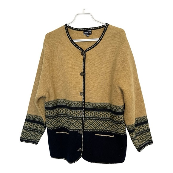 Vintage Mat 100% pure wool Women's nordic cardigan Sweater size medium - Picture 1 of 6